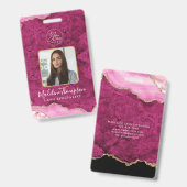 Pink Agate Marble Business Logo Company ID バッジ (正面＆裏面)