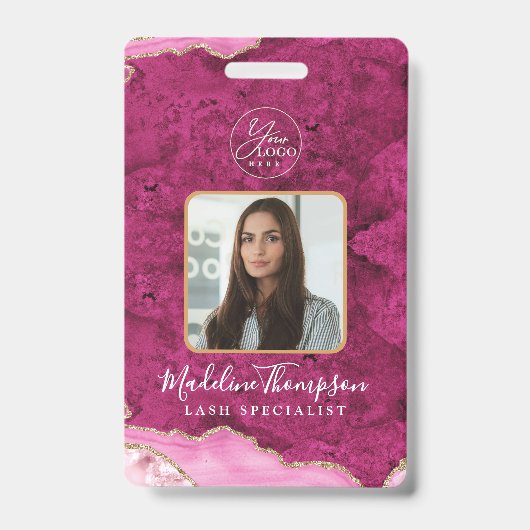 Pink Agate Marble Business Logo Company ID バッジ (正面)