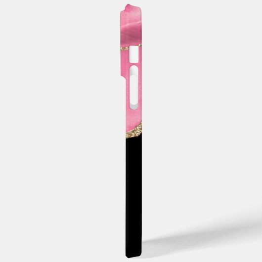 Pink Agate, Name & Monogram, Black & Gold Box Case-Mate iPhoneケース (裏面 / 左)