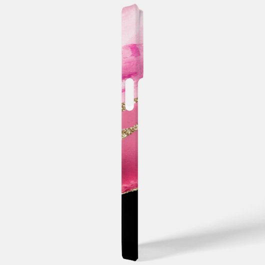 Pink Agate, Name & Monogram, Black & Gold Box Case-Mate iPhoneケース (裏面 / 右)