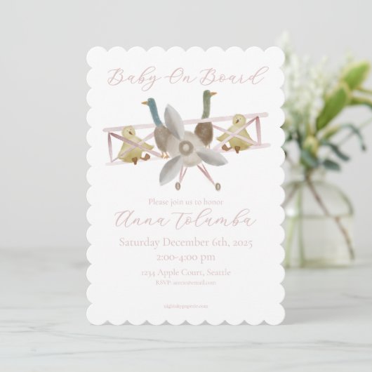Pink Airplane Baby Shower Invitation (スタンド正面)