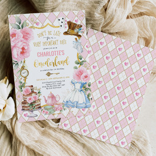 Pink Alice in Onederland 1st Birthday Teaパーティー 招待状