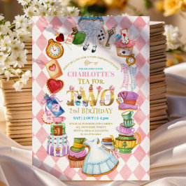 Pink Alice in Wonderland 2nd birthday Invitation 招待状