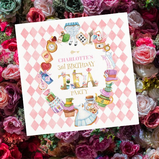 Pink Alice in Wonderland 3rd Birthday スタンダードカクテルナプキン