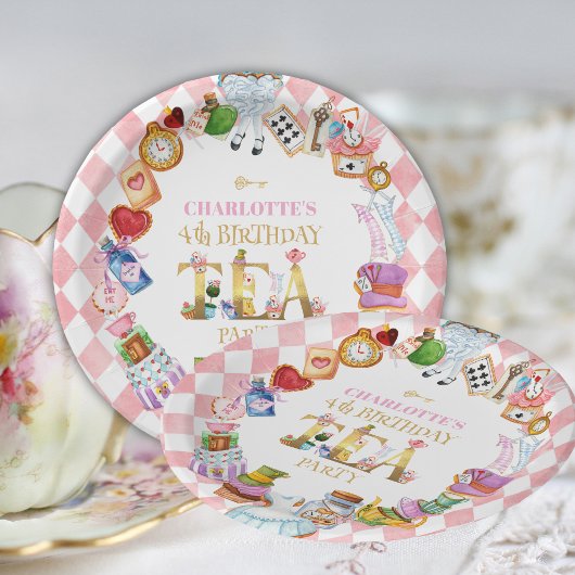 Pink Alice in Wonderland 4th Birthday   ペーパープレート