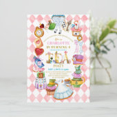 Pink Alice in Wonderland 4th birthday Invitation 招待状 (スタンド正面)