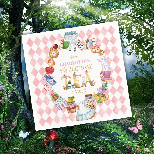 Pink Alice in Wonderland 5th Birthday   スタンダードカクテルナプキン
