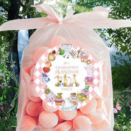 Pink Alice in Wonderland 5th Birthday   ラウンドシール