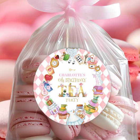 Pink Alice in Wonderland 6th Birthday   ラウンドシール
