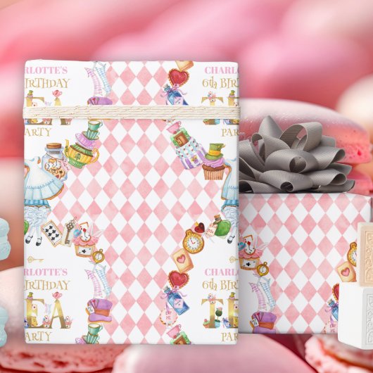 Pink Alice in Wonderland 6th Birthday ラッピングペーパー