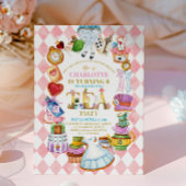 Pink Alice in Wonderland 6th birthday Invitation 招待状