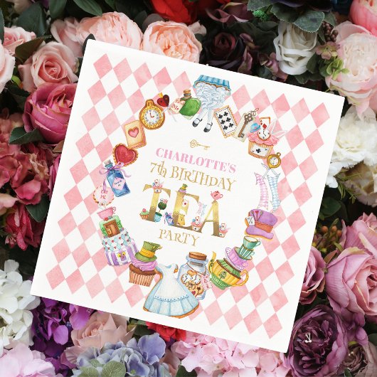 Pink Alice in Wonderland 7th Birthday   スタンダードカクテルナプキン