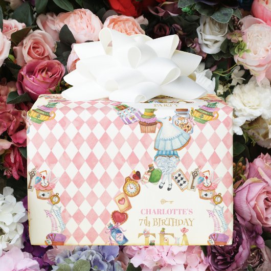 Pink Alice in Wonderland 7th Birthday   ラッピングペーパー