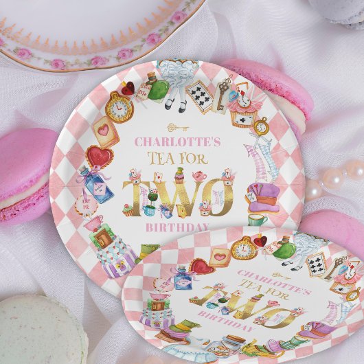 Pink Alice in Wonderland Tea for Two Birthday   ペーパープレート