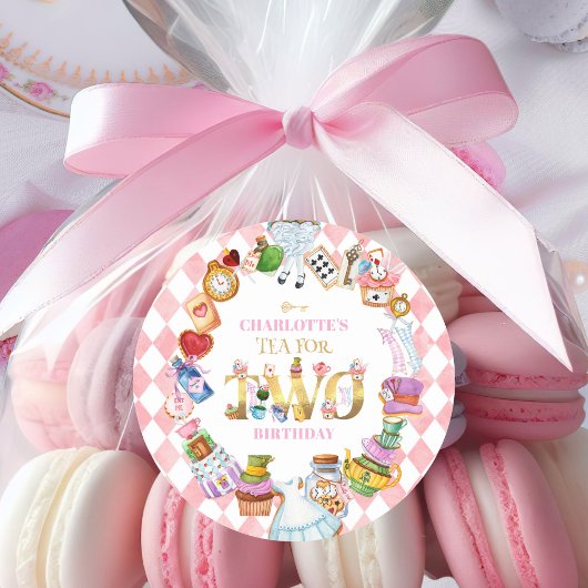 Pink Alice in Wonderland Tea for Two Birthday   ラウンドシール