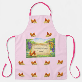 Pink All-Over Apron with Chickens & Bible Verse エプロン