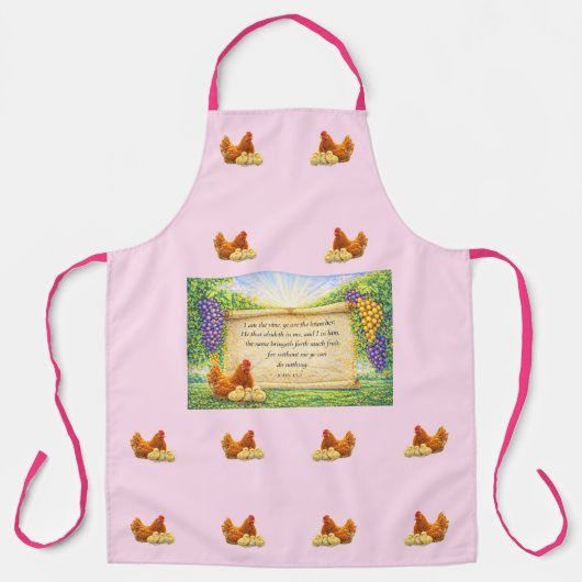 Pink All-Over Apron with Chickens & Bible Verse エプロン (正面)