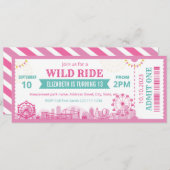 Pink Amusement Park Birthday Invitation Ticket 招待状 (正面/裏面)