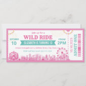 Pink Amusement Park Birthday Invitation Ticket 招待状 (正面)