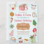 Pink and Aqua Christmas Cookies and Cocoa Birthday 招待状 (正面)