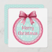 Pink and Aqua Christmas Ornament ノートカード (正面/裏面)
