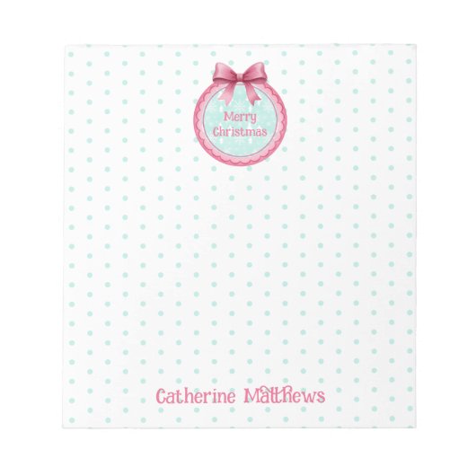 Pink and Aqua Christmas Ornament ノートパッド (正面)