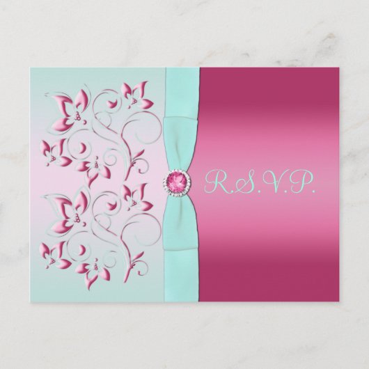 Pink and Aqua R.S.V.P.ポストカード インビテーションポストカード (正面)