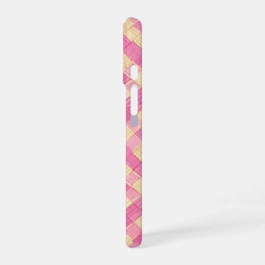 Pink and Beige Woven Texture Phone Case iPhone 16ケース (左側面)