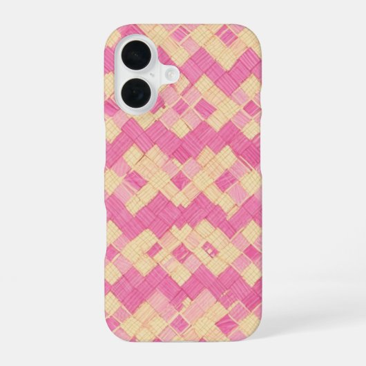 Pink and Beige Woven Texture Phone Case iPhone 16ケース (裏面)