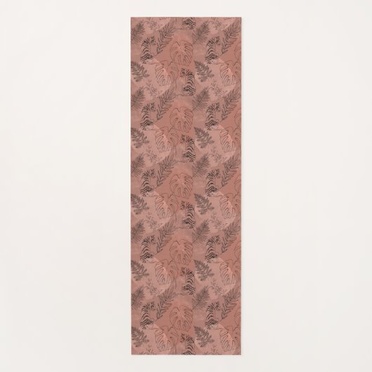 Pink And Black Botanical Line Art Tiger Pattern ヨガマット (正面)