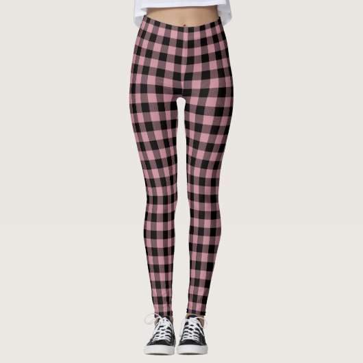 Pink and Black Buffalo Plaid Classic レギンス (正面)