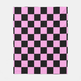 Pink and Black Checkered Square Pattern  フリースブランケット