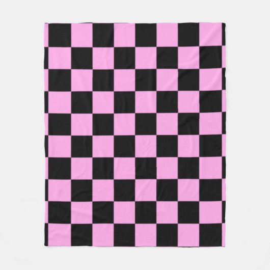 Pink and Black Checkered Square Pattern フリースブランケット (正面)