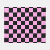 Pink and Black Checkered Square Pattern フリースブランケット (正面(横))