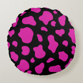 Pink And Black Cow Print Decorative Pillow ラウンドクッション