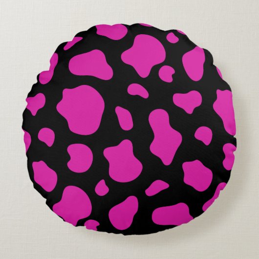 Pink And Black Cow Print Decorative Pillow ラウンドクッション (正面)