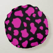 Pink And Black Cow Print Decorative Pillow ラウンドクッション (裏面)