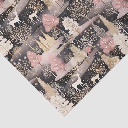 Pink and Black Elegant Snowy Deer Forest 薄葉紙 (詳細)
