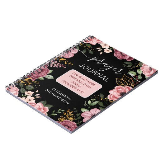 Pink and black flower prayer journal notebook ノートブック (左側)