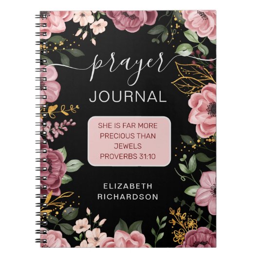 Pink and black flower prayer journal notebook ノートブック (正面)