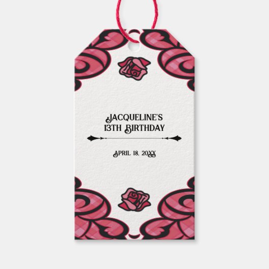 Pink and Black Gated Rose Princess Birthday  ギフトタグ (正面)