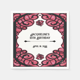 Pink and Black Gated Rose Princess Birthday  スタンダードカクテルナプキン