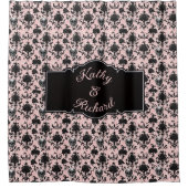 Pink and Black Goth Skulls and Roses Personalized シャワーカーテン (正面)