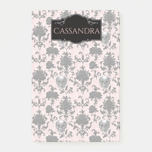 Pink and Black Goth Skulls and Roses Personalized  ポストイット (正面)