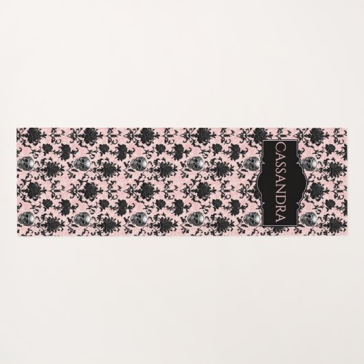 Pink and Black Goth Skulls and Roses Personalized  ヨガマット (裏面(横))