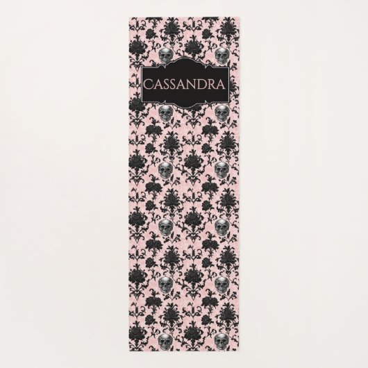 Pink and Black Goth Skulls and Roses Personalized  ヨガマット (裏面)