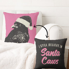 Pink and Black Gothic Crow Believe in Santa Caws  クッション