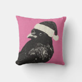 Pink and Black Gothic Crow Believe in Santa Caws クッション (正面)