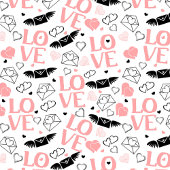 Pink and Black Hearts Love Lettering Valentine   テーブルクロス