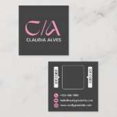 pink and black modern Qr code business card square スクエア名刺 (正面/裏面)